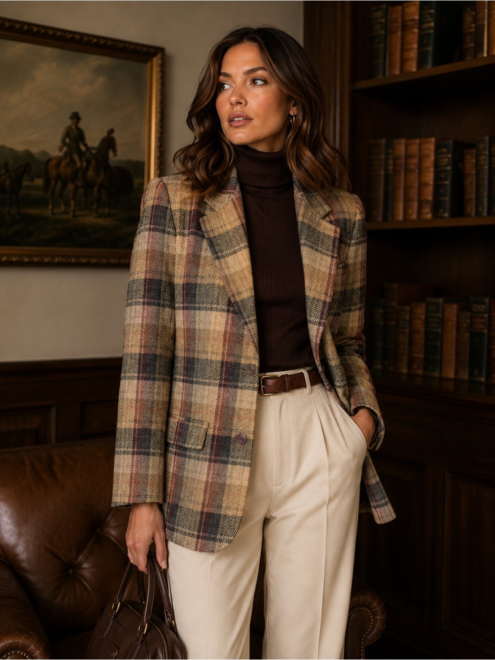 Vintage Eddie Bauer 100% Wool Plaid Blazer Jacket Small Dark Academia Equestrian